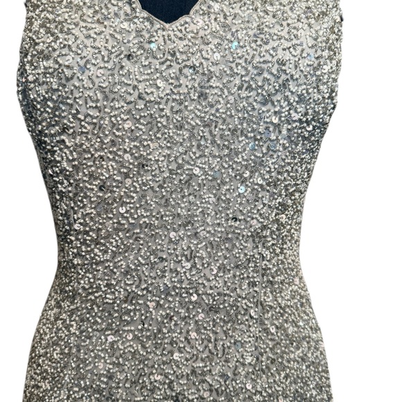 Vintage Scala Silver Hand Beaded 100% Silk Formal Dress Gown - Picture 5 of 16